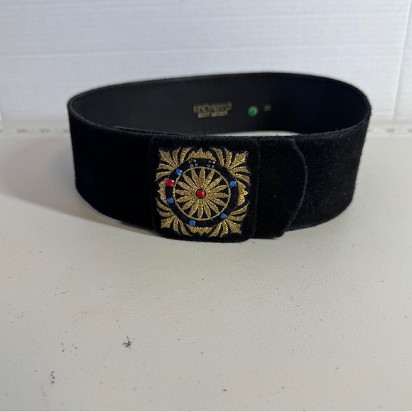 Vintage  80s Rare Dino Valiano Black Gold Adjustable Snap Belt Size 38 - Picture 2 of 13